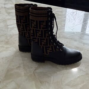 Fendi Black and Brown Combat Boots